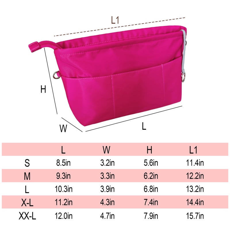 Vercord Premium Nylon Purse Organizer Tote Handbag Insert Organizers Bag in Bag Zipper 13 Pockets Rose Medium - Image 2